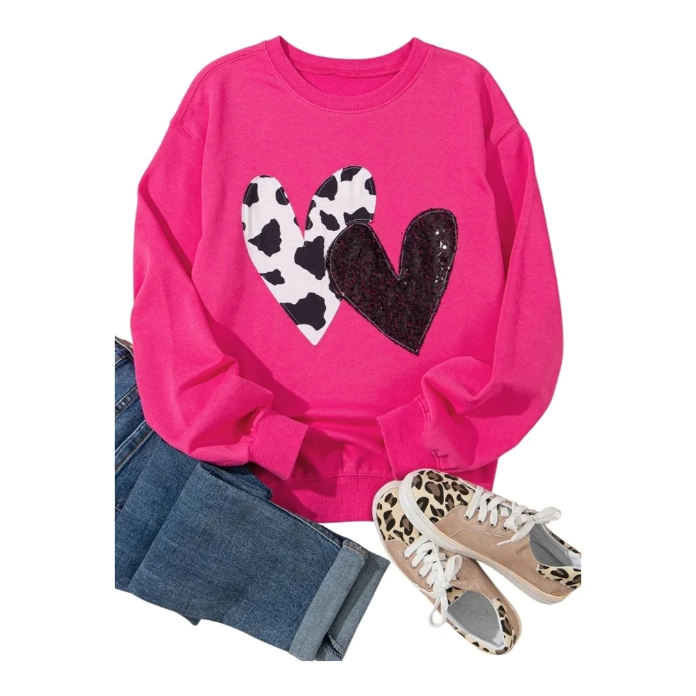 ROUNDTABLE INJ. - Soft Strawberry Pink Heart Pattern Sweatshirt - Picture 2 of 13